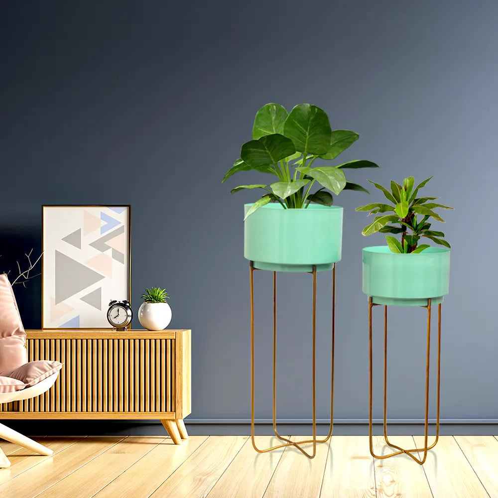 Urban Ambience Planters with Stand (Set of 2) Planter with Stand Urban Plant Cyan 