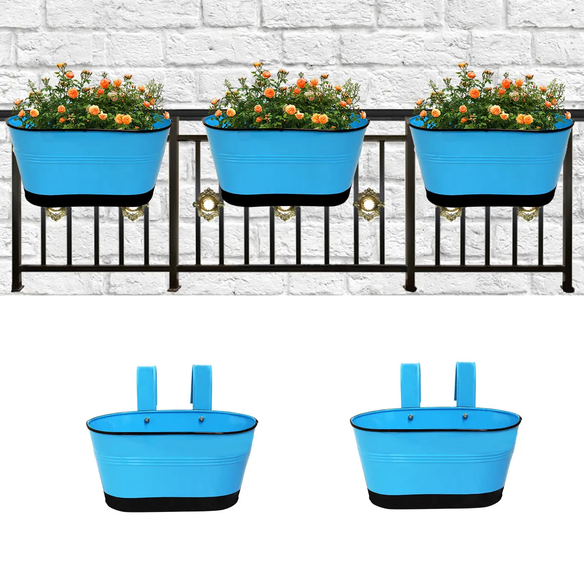 Hanging Planter Oval Shaped | Detachable Handle 10'' Inch (Multi Color) (Set of 5) Oval Balcony Hanging Pot Urban Plant Blue 