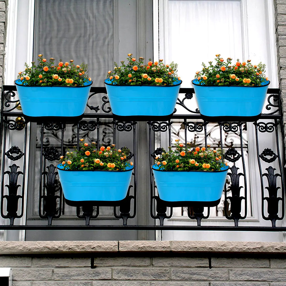 Hanging Planter Oval Shaped | Detachable Handle 10'' Inch (Multi Color) (Set of 5) Oval Balcony Hanging Pot Urban Plant Blue 