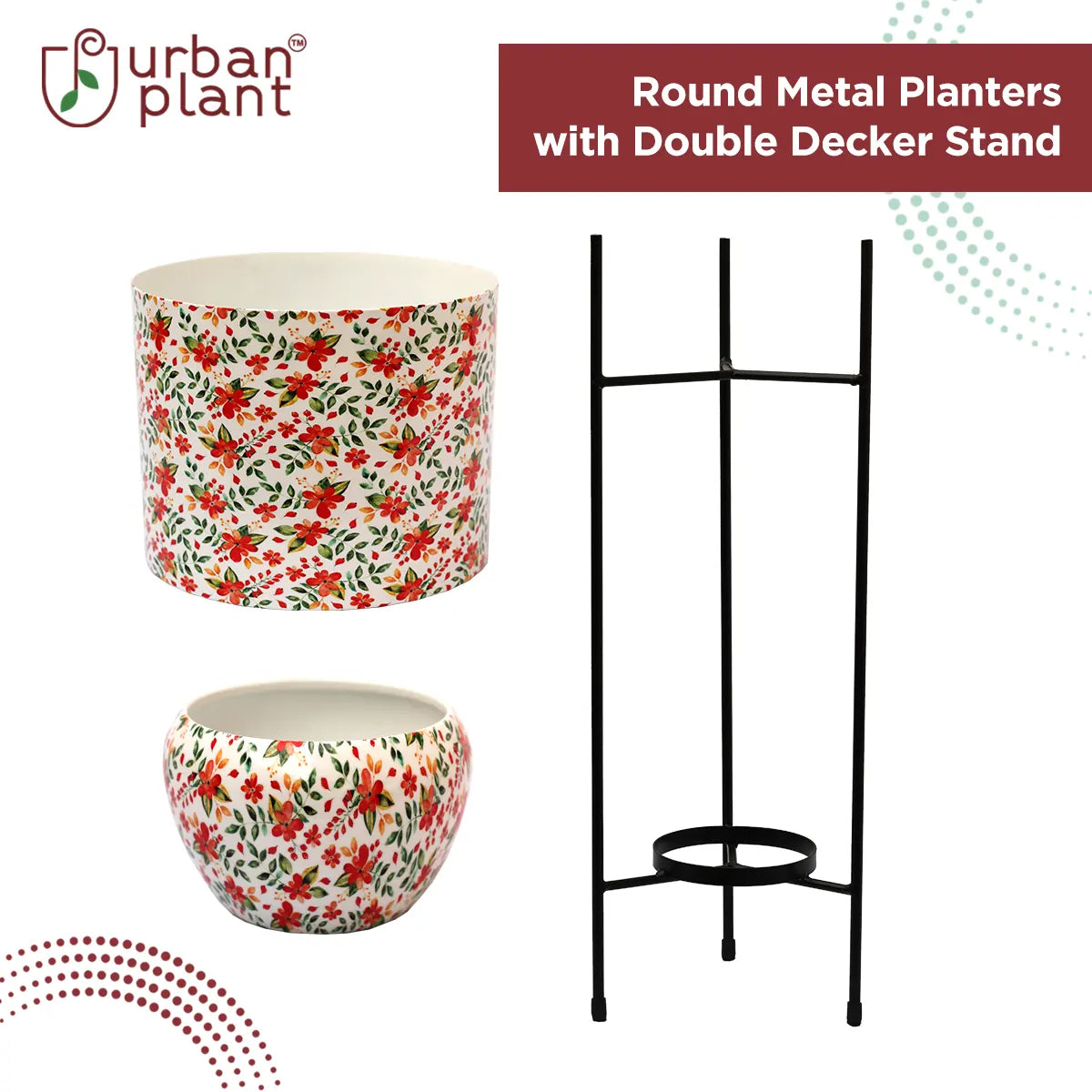 Round Metal Planters/Pots for Indoor Plants with Double Decker Stand Metal Planter Urban Plant 