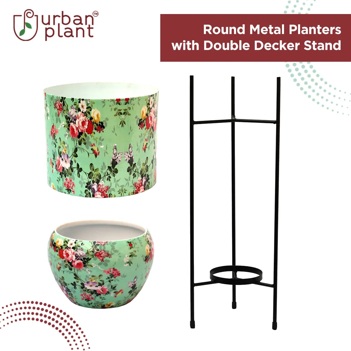 Round Metal Planters/Pots for Indoor Plants with Double Decker Stand Metal Planter Urban Plant 