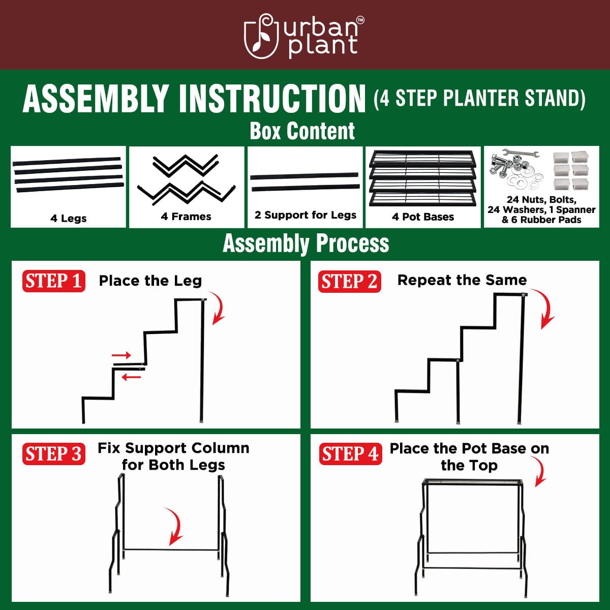 Heavy Duty 4-Step Planter Pot Stand- Best Outdoor & Indoor Garden Stand (Easy Assembly) Planter Stand Urban Plant 