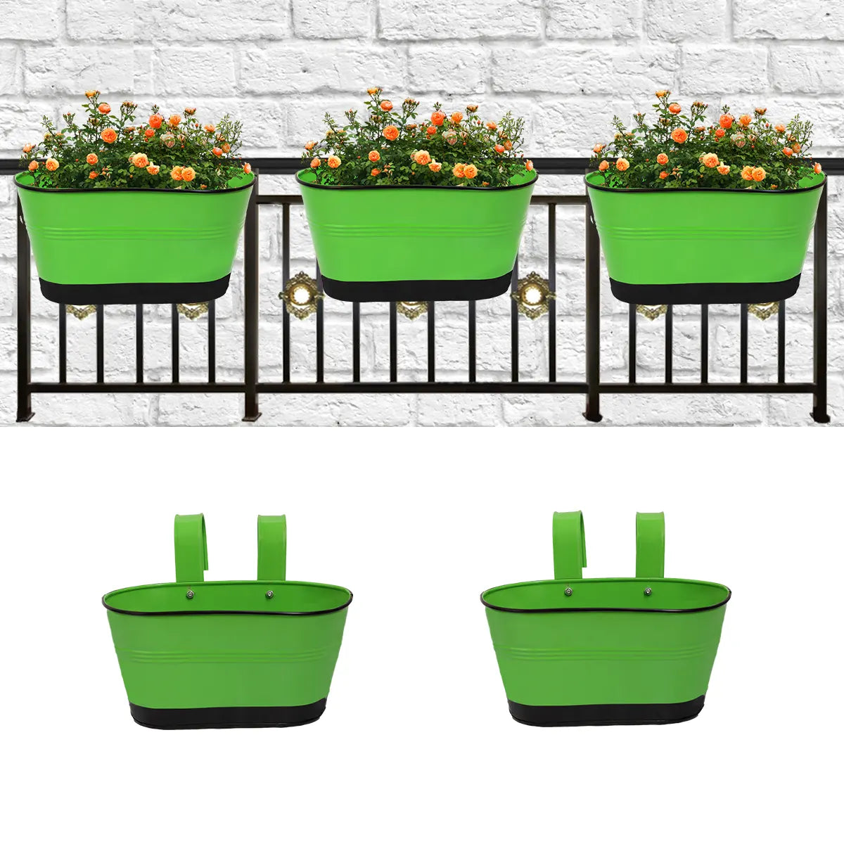 Hanging Planter Oval Shaped | Detachable Handle 10'' Inch (Multi Color) (Set of 5) Oval Balcony Hanging Pot Urban Plant Green 