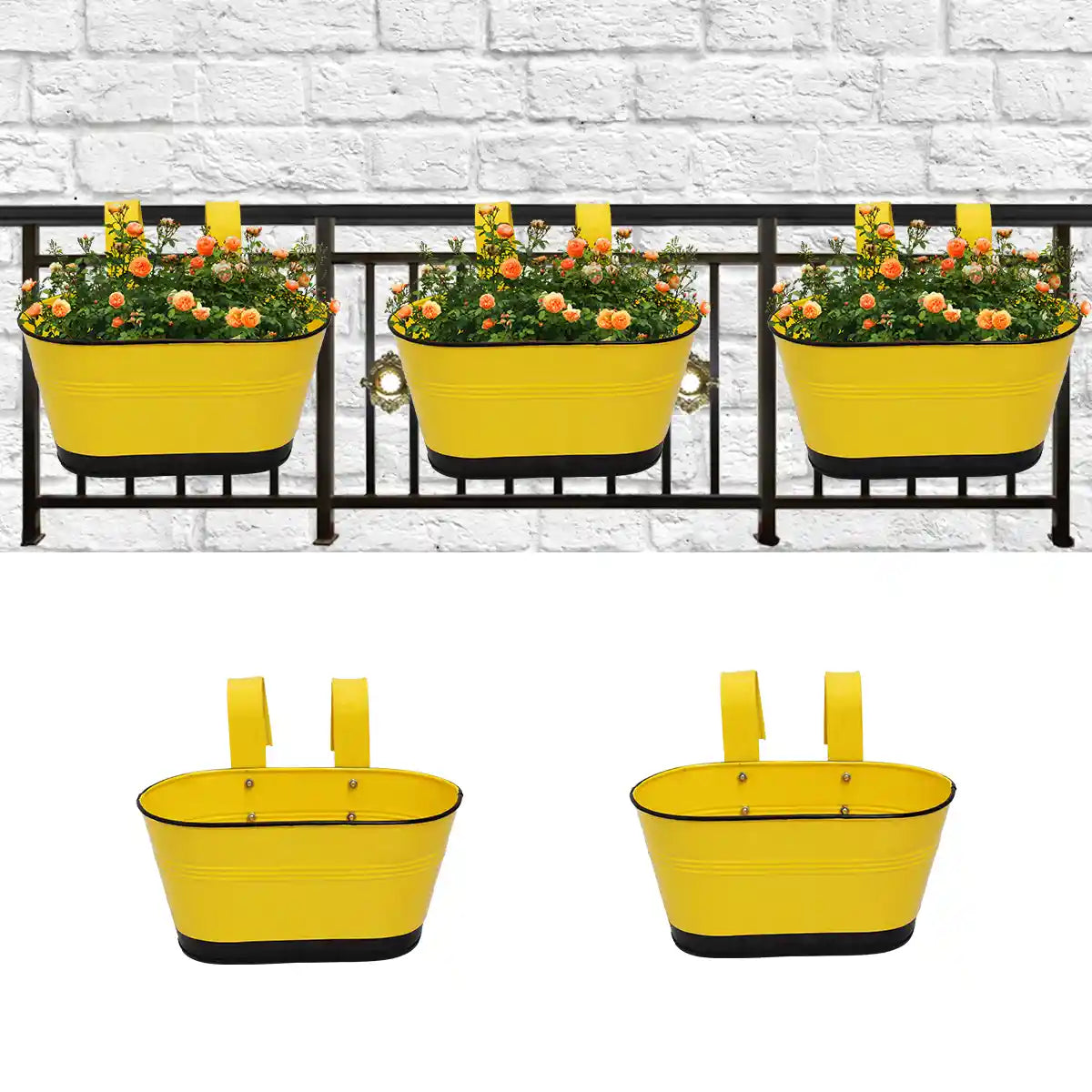 Hanging Planter Oval Shaped | Detachable Handle 10'' Inch (Multi Color) (Set of 5) Oval Balcony Hanging Pot Urban Plant Yellow 