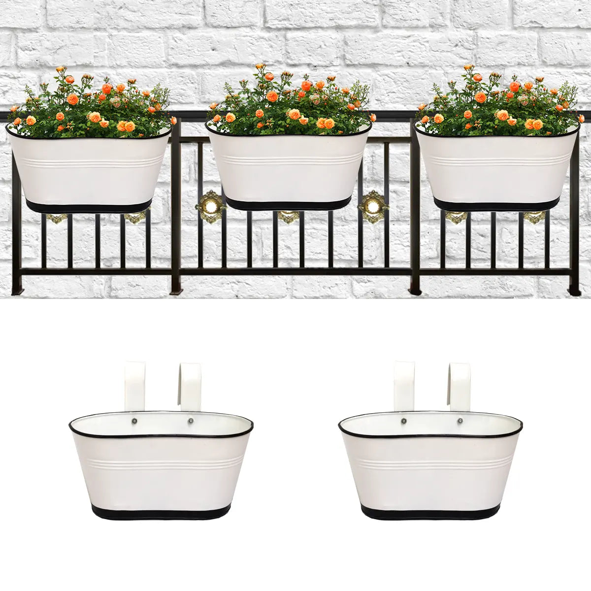 Hanging Planter Oval Shaped | Detachable Handle 10'' Inch (Multi Color) (Set of 5) Oval Balcony Hanging Pot Urban Plant White 