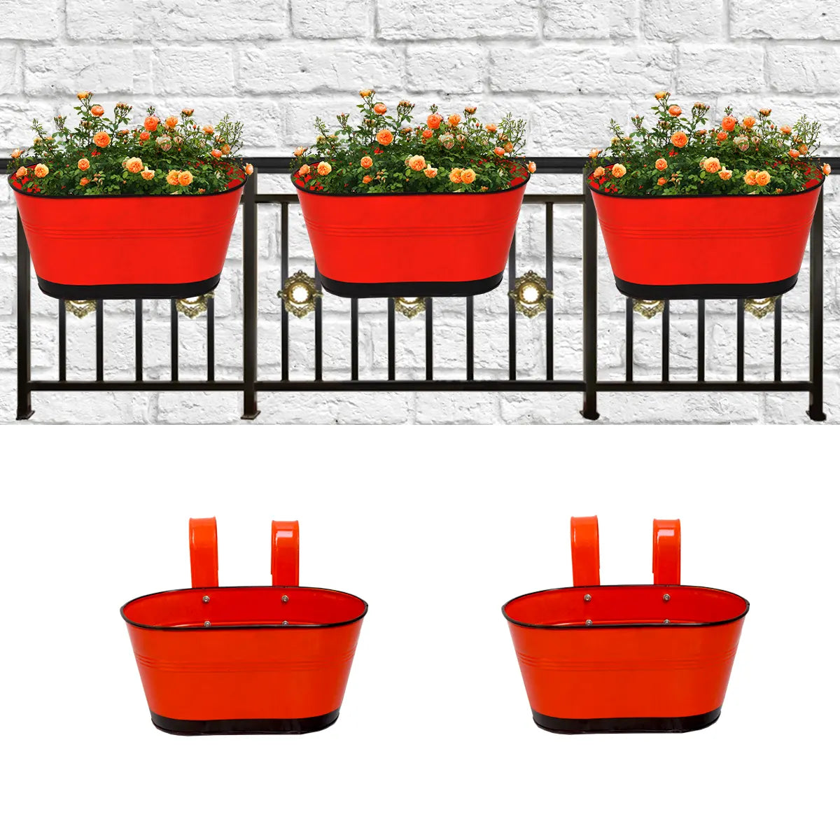 Hanging Planter Oval Shaped | Detachable Handle 10'' Inch (Multi Color) (Set of 5) Oval Balcony Hanging Pot Urban Plant Orange 